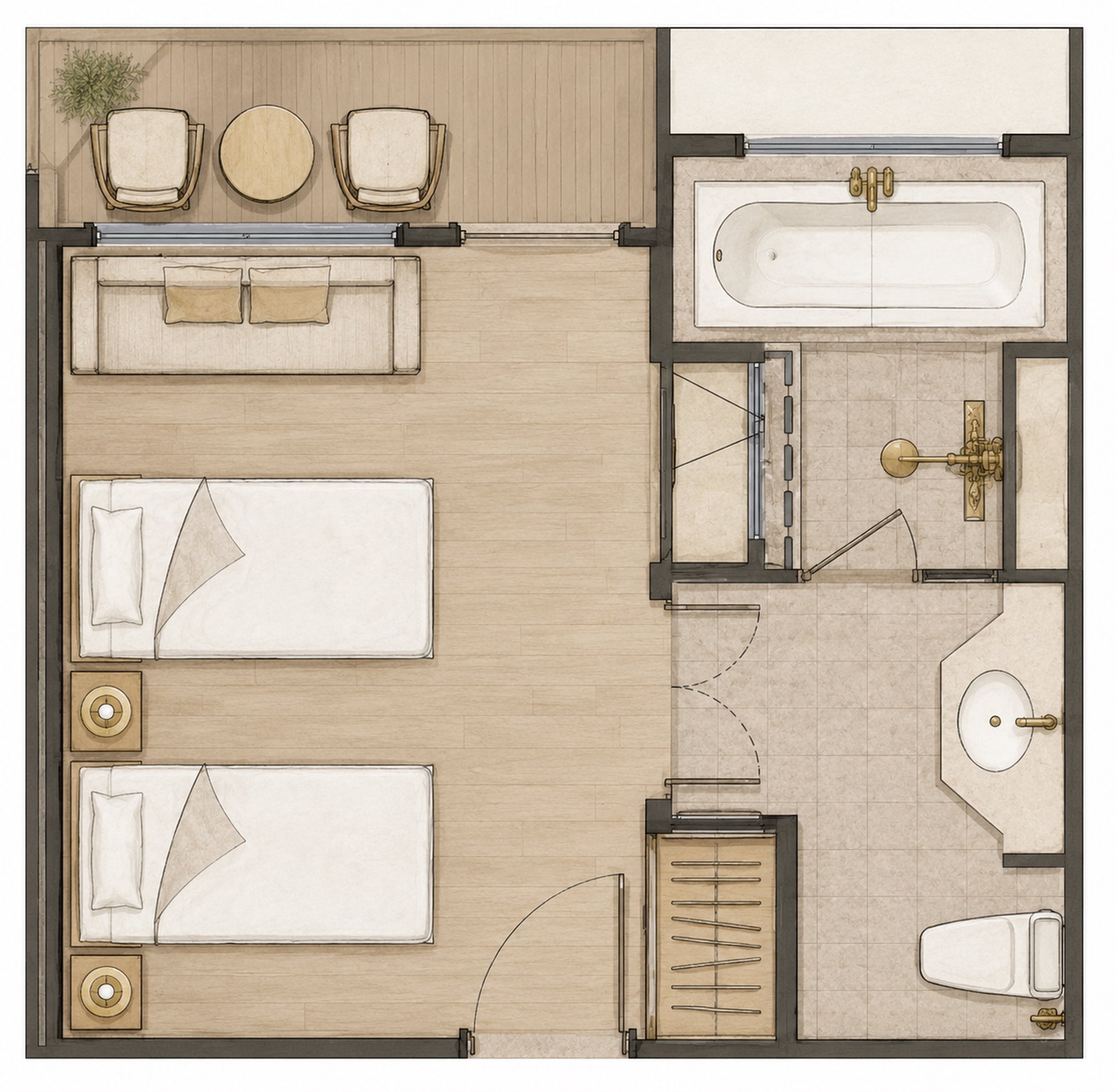 Suite floor plan showing the private Heritage Suite layout